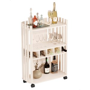 Aparador Bar Ripado com Adega 5 Garrafas Rodinhas Off Vino