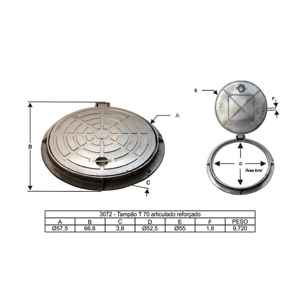 Tampa Tampão T70 Reforçado Esgoto Pluvial Articulado 70cm - 2