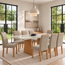 Ver imagem 1 de Conjunto Sala de Jantar 8 Lugares Retangular Tampo Vidro/MDF 200x90cm Mesa Lyra e Cadeiras Carol