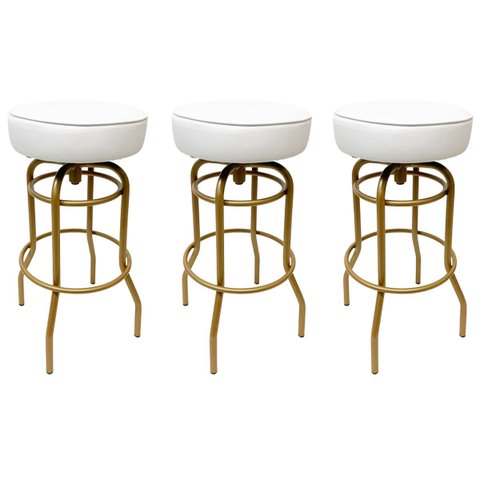 Banqueta Altura 65cm Bar Giratória cor Dourado fosco assento branco Kit 3 unidades Poltronas do Sul 