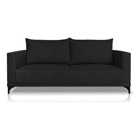Sofá Viena 2 Lugares Bouclê Preto 1.60m Pés em Aço para Sala Bz Home Decor