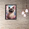 Quadro Gato Siamês Flores Cerejeira 45x34cm - com Vidro:moldura Preta - 1