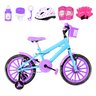 Bicicleta Infantil Feminina Aro 16 Nylon + Kit Proteção - Azul Claro e Lilás - 1