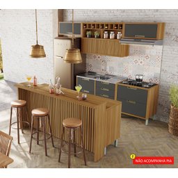 Cozinha Ilha Completa Imperatriz Grafite com Freijó - Nesher - 1 Cozinha Ilha Completa Imperatriz Grafite com Freijó - Nesher - 1