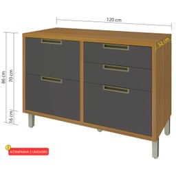 Cozinha Ilha Completa Imperatriz Grafite com Freijó - Nesher - 4 Cozinha Ilha Completa Imperatriz Grafite com Freijó - Nesher - 4