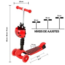 PATINETE JOANINHA SCOOTER 2 EM 1 CARRINHO COM ASSENTO E LUZ ALTURA AJUSTAVEL ATÉ 60KG 3 RODAS - 4