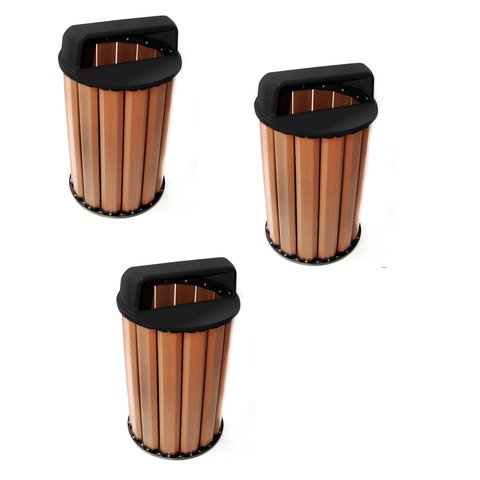 Kit de 3 Lixeira p/Coleta Seletiva 94L tampa Preta Madeira Plastica Ecologica
