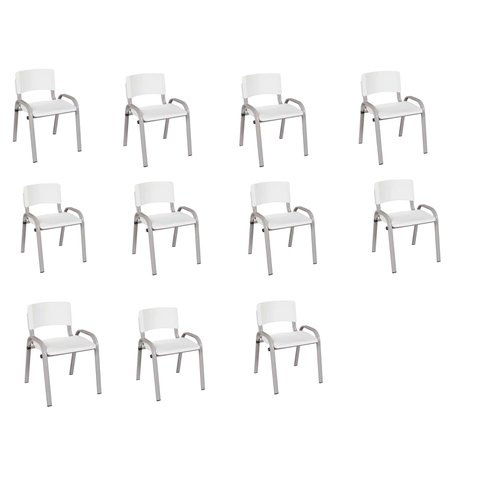 Kit 11 Cadeiras Infantil Iso, Escola, Base Cinza-branco