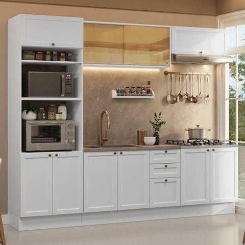 Armário de Cozinha Completa 270 Cm Branco Vik Madesa 02