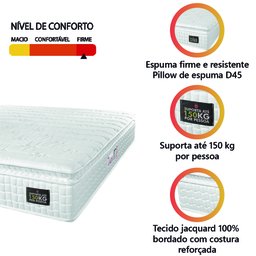 Colchão Casal Queen Espuma D45 Lazio Pillow Top 158x198x24cm Branco Hellen - 3