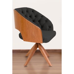 Poltrona Decorativa Mari Laminada Pé Giratório de Madeira Capitonê Cor:preto