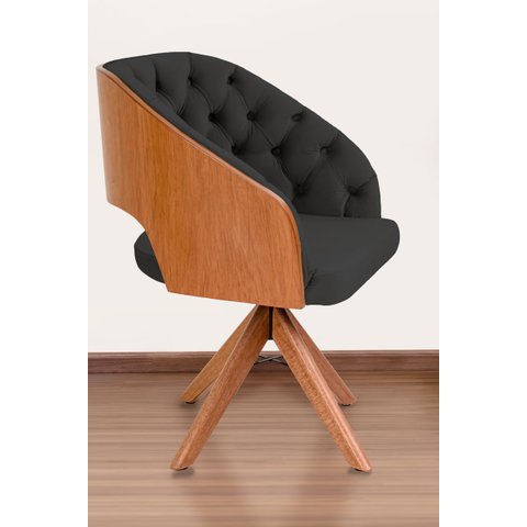Poltrona Decorativa Mari Laminada Pé Giratório de Madeira Capitonê Cor:preto