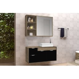 Conjunto Gabinete Banheiro C/ Espelheira - Cj Turin 80 Cm - Avelato / Preto - 1