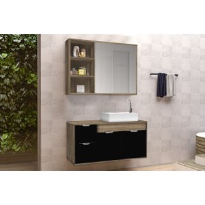 Conjunto Gabinete Banheiro C/ Espelheira - Cj Turin 80 Cm - Avelato / Preto