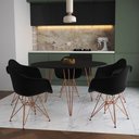 Ver imagem 1 de Mesa Jantar Redonda 110Cm Preta Clips 3 Pés Com 5 Poltronas Pretas Base Cobre - Cor: Preto
