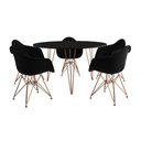 Ver imagem 6 de Mesa Jantar Redonda 110Cm Preta Clips 3 Pés Com 5 Poltronas Pretas Base Cobre - Cor: Preto