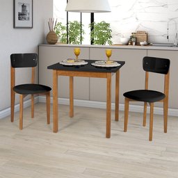 Mesa de Jantar Base Madeira Maciça com 2 Cadeiras Elisa Ideal para Apartamenteo 80x80 Preto - 1