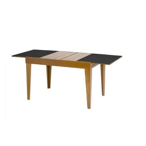 Mesa de Jantar Extensível 1.20 a 1.80 com Vidro Pés Madeira Gênova:mel/preto