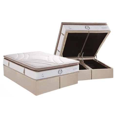 Cama Box Baú Queen: Colchão Molas Ensacadas Herval Poseidon Plus C1954 + Base Crc Suede Clean (