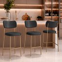 Ver imagem 1 de Kit 3 Banquetas Baixa Sala de Jantar Lisa Pés Champanhe PU Preto m² - Monari Design