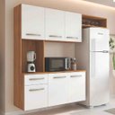 Ver imagem 1 de Cozinha Suspensa Belíssima 165cm Balcão Armário Multiuso Cor Freijó/Branco:Freijo/Branco