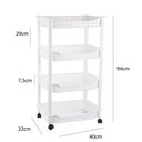 Ver imagem 4 de Carrinho Organizador Multiuso 4 Prateleiras Plástico com Rodas para Cozinha Quarto Banheiro Branco
