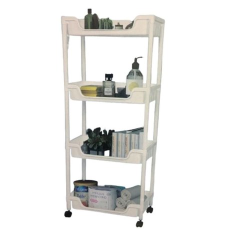 Carrinho Organizador Multiuso 4 Prateleiras Plástico com Rodas para Cozinha Quarto Banheiro Branco