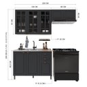 Ver imagem 3 de Cozinha Modulada 3 Peças Balcão sem Tampo Armário Aéreo com Vidro 100% MDF Bari Chumbo