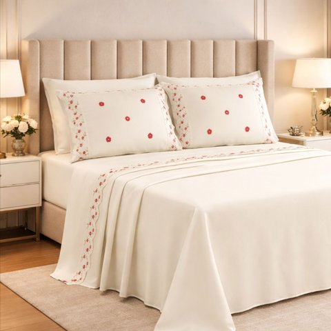 Conjunto Cama Casal King Size 300 Fio Elise 4 Pç Premium:vermelho