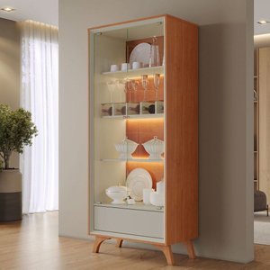 Cristaleira Prime 2 Portas 1 Gaveta com Vidro e Led Naturalle/off White - Mavaular