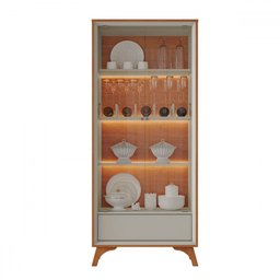 Cristaleira Prime 2 Portas 1 Gaveta com Vidro e Led Naturalle/off White - Mavaular - 2