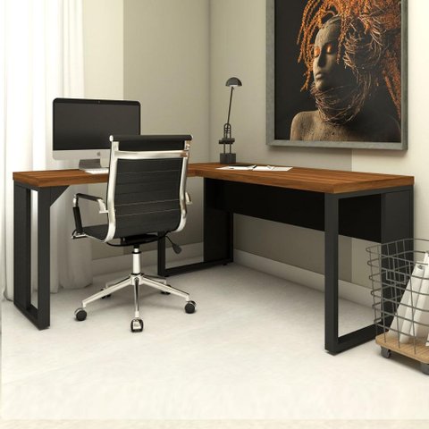 Mesa de Escritório em L Linha Industrial Metalon Tampo 40mm 