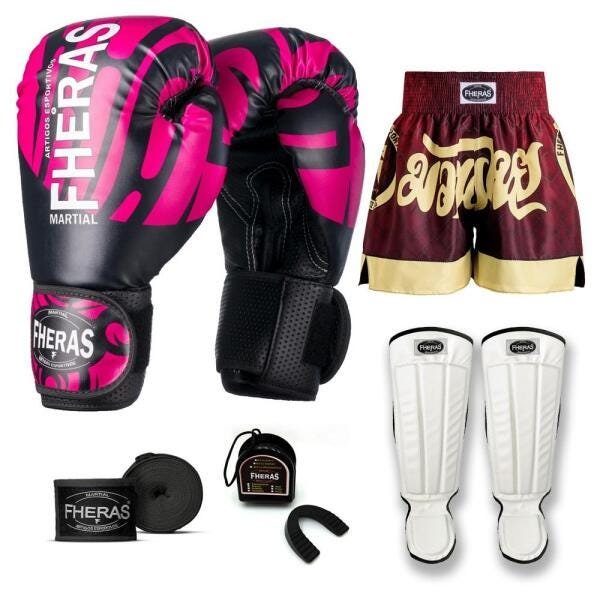 Kit Boxe Muay Thai Fheras Top Elite Rosa (03002327) - 1