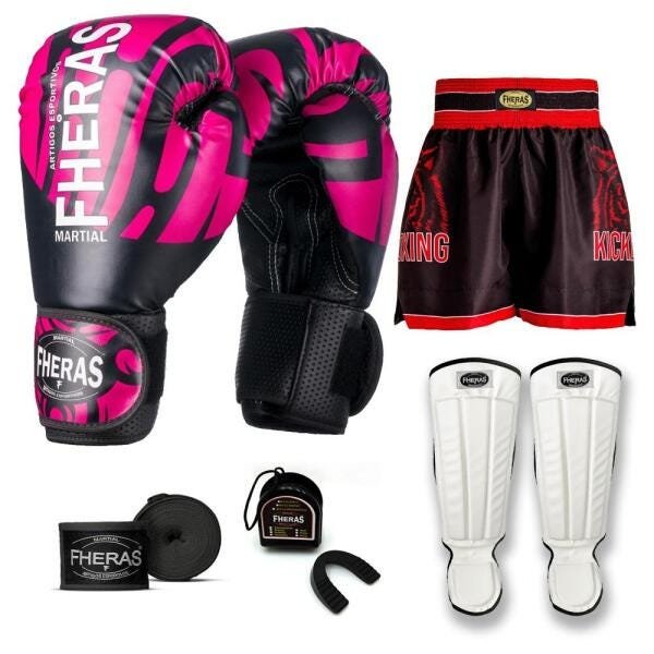 Kit Boxe Muay Thai Fheras Top Elite Rosa (03002328) - 1