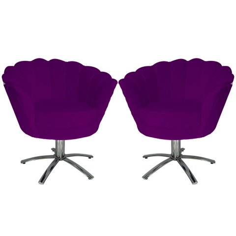 Kit 2 Poltronas Decorativa Pétala Base Giratória Metal Suede Roxo Mz Decor