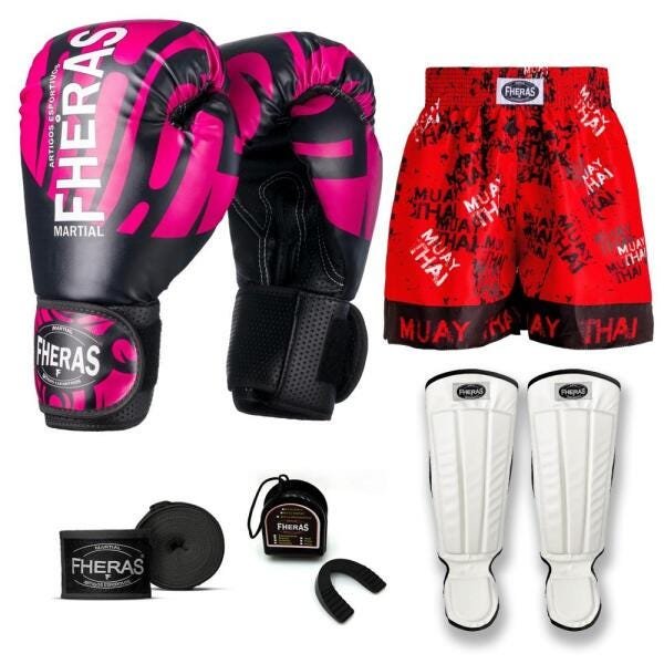 Kit Boxe Muay Thai Fheras Top Elite Rosa (03002335) - 1