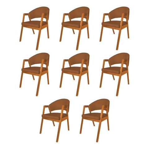 Kit 8 Cadeiras Facto Helen Premium para Mesa de Jantar Conforto em Madeira Maciça - Caramelo