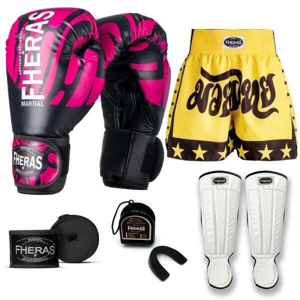 Kit Boxe Muay Thai Fheras Top Elite Rosa (03002343) - 7