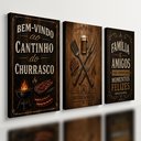 Ver imagem 1 de Kit 3 Quadro Decorativo Churrasco Área Gourmet Carne Madeira 40x28cm