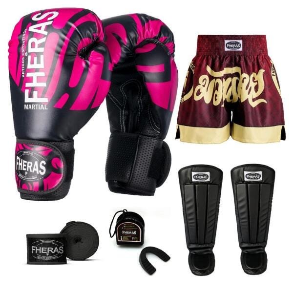 Kit Boxe Muay Thai Fheras Top Elite Rosa (03002353) - 1