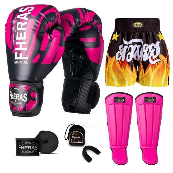 Kit Boxe Muay Thai Fheras Top Elite Rosa (03002382) - 1