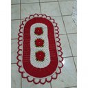 Ver imagem 2 de Tapete Crochê Oval Sala Quarto Flores Branco Vermelho 69x50