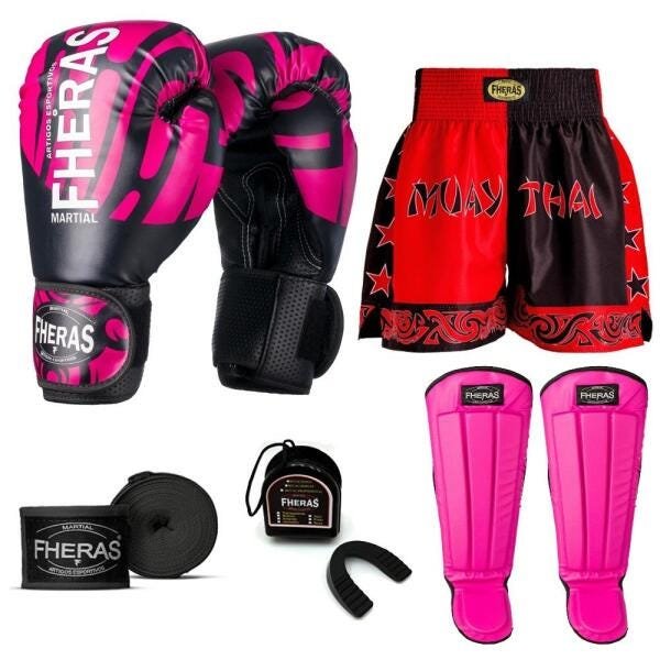 Kit Boxe Muay Thai Fheras Top Elite Rosa (03002392) - 7