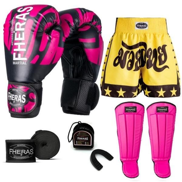 Kit Boxe Muay Thai Fheras Top Elite Rosa (03002396) - 1