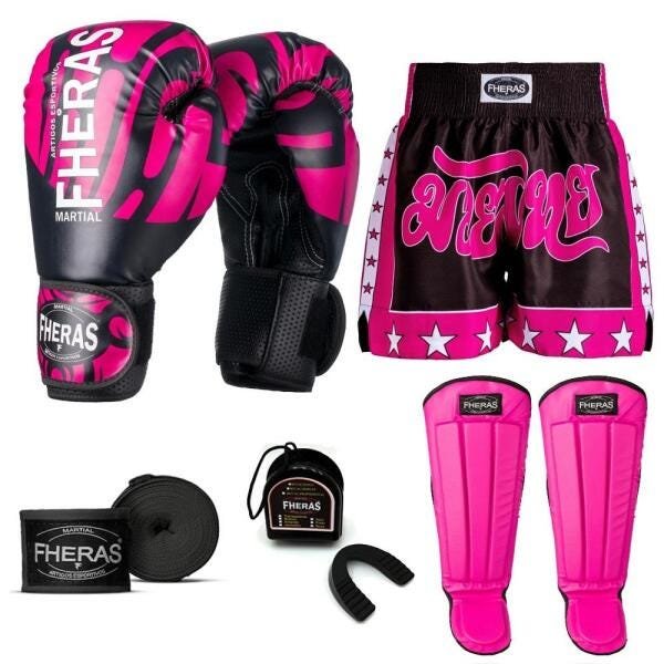 Kit Boxe Muay Thai Fheras Top Elite Rosa (03002399) - 1