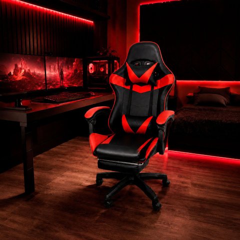 Cadeira Gamer Stillus Reclinável 120° com Apoio para Os Pés e Cabeça Vermelho