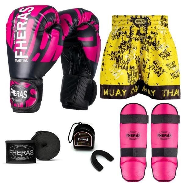 Kit Boxe Muay Thai Fheras Top Elite Rosa (03002456) - 1