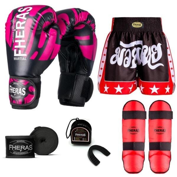 Kit Boxe Muay Thai Fheras Top Elite Rosa (03002461) - 1