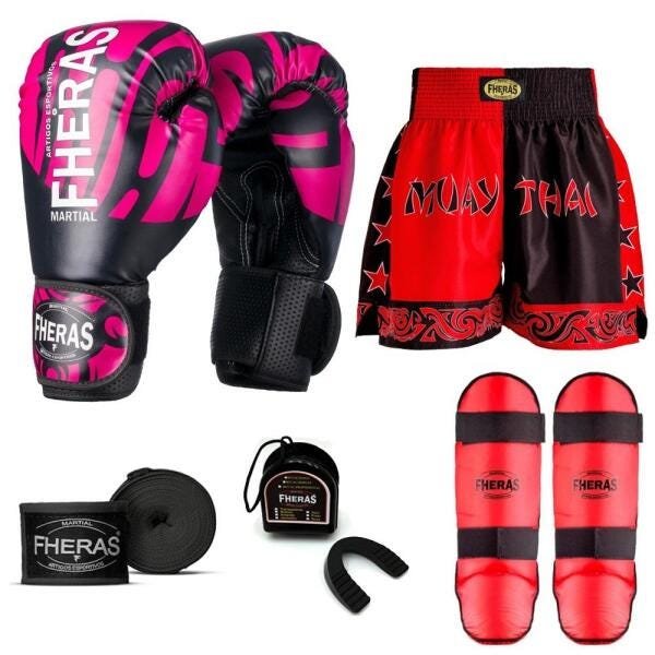Kit Boxe Muay Thai Fheras Top Elite Rosa (03002460) - 1