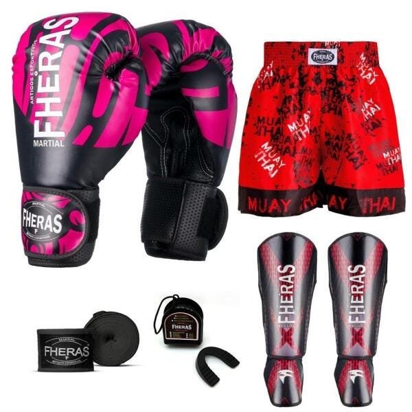 Kit Boxe Muay Thai Fheras Top Elite Rosa (03002465) - 7